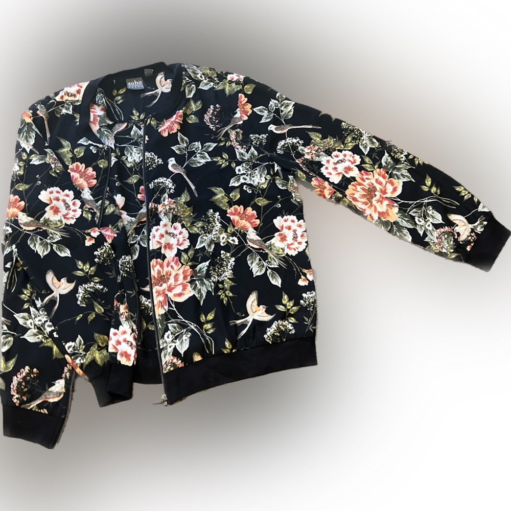 NY&CO Soho Jeans XL Black floral light bomber jacket